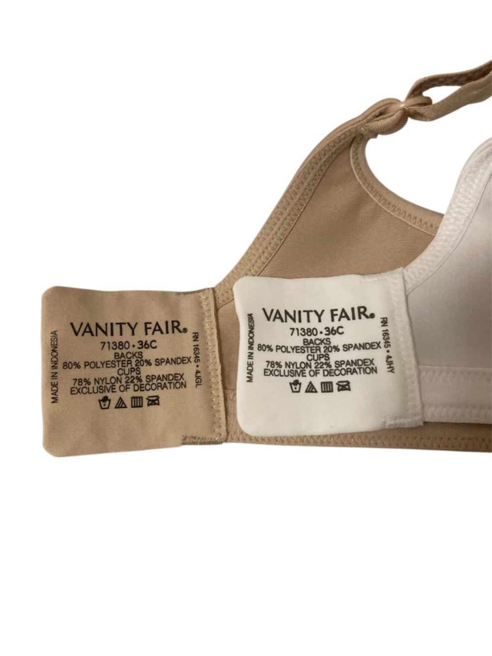 Set of 2 Vanity Fair Size 36C Tan/Beige and White Light Padded Wireless Bras - Picture 6 of 12